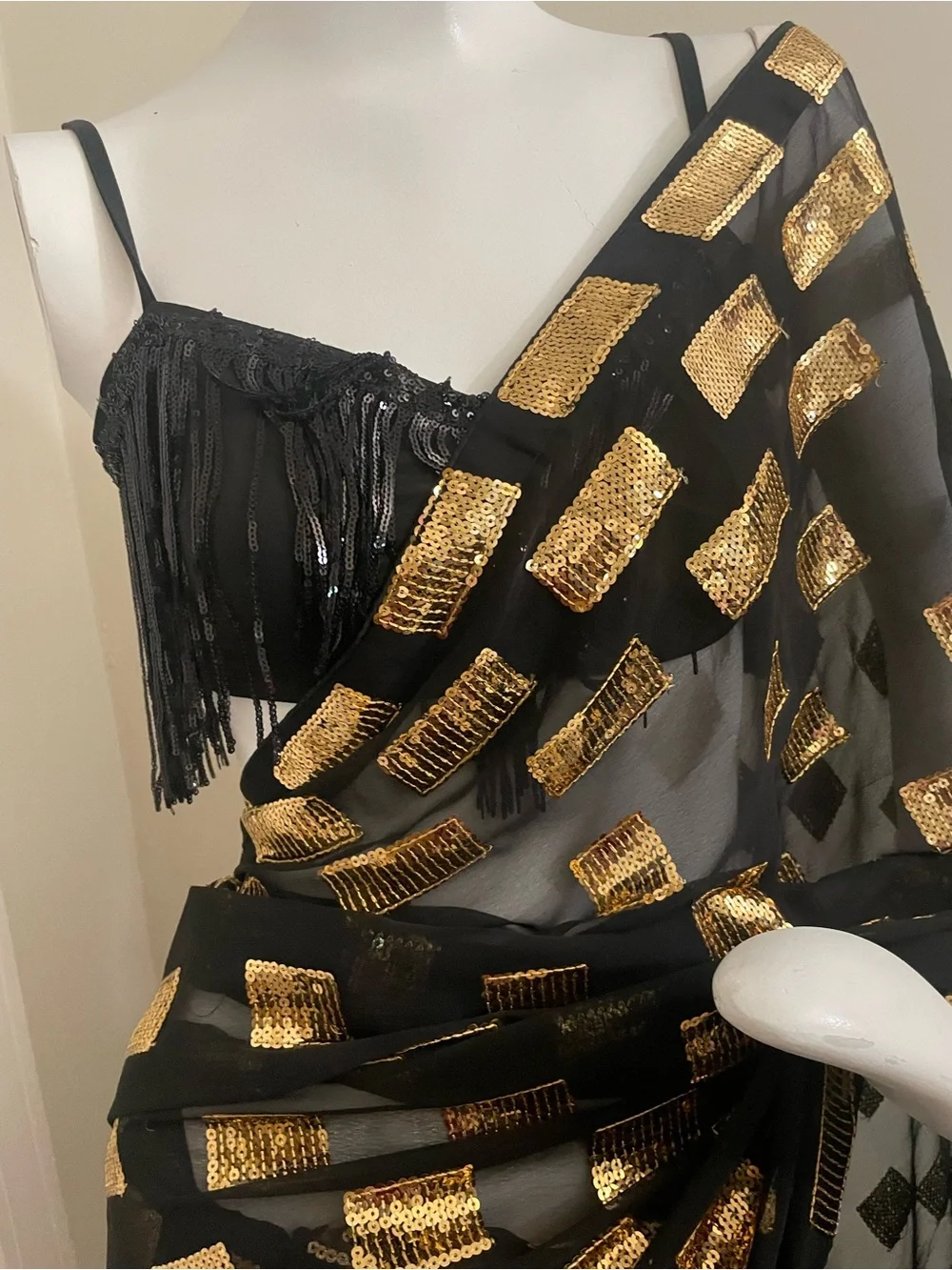 Party Sequin Wrap Dress - Black and Gold